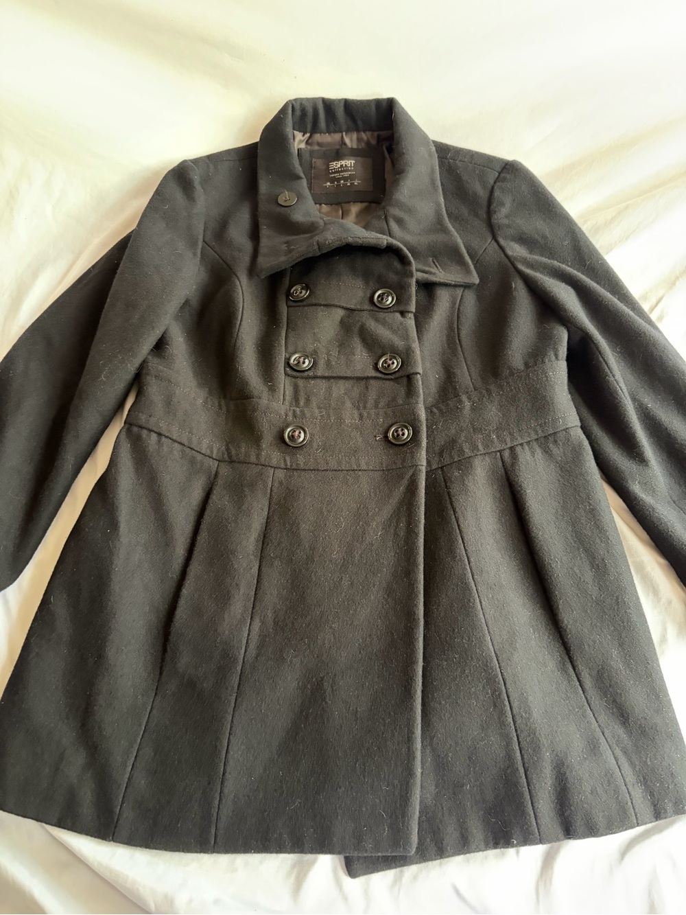 Esprit Collection Black 68% Wool Double Breasted Fit & Flare Coat
